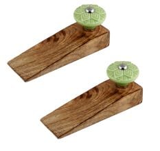 2 Pieces Green Wheel Flower Ceramic Wooden Door Stopper